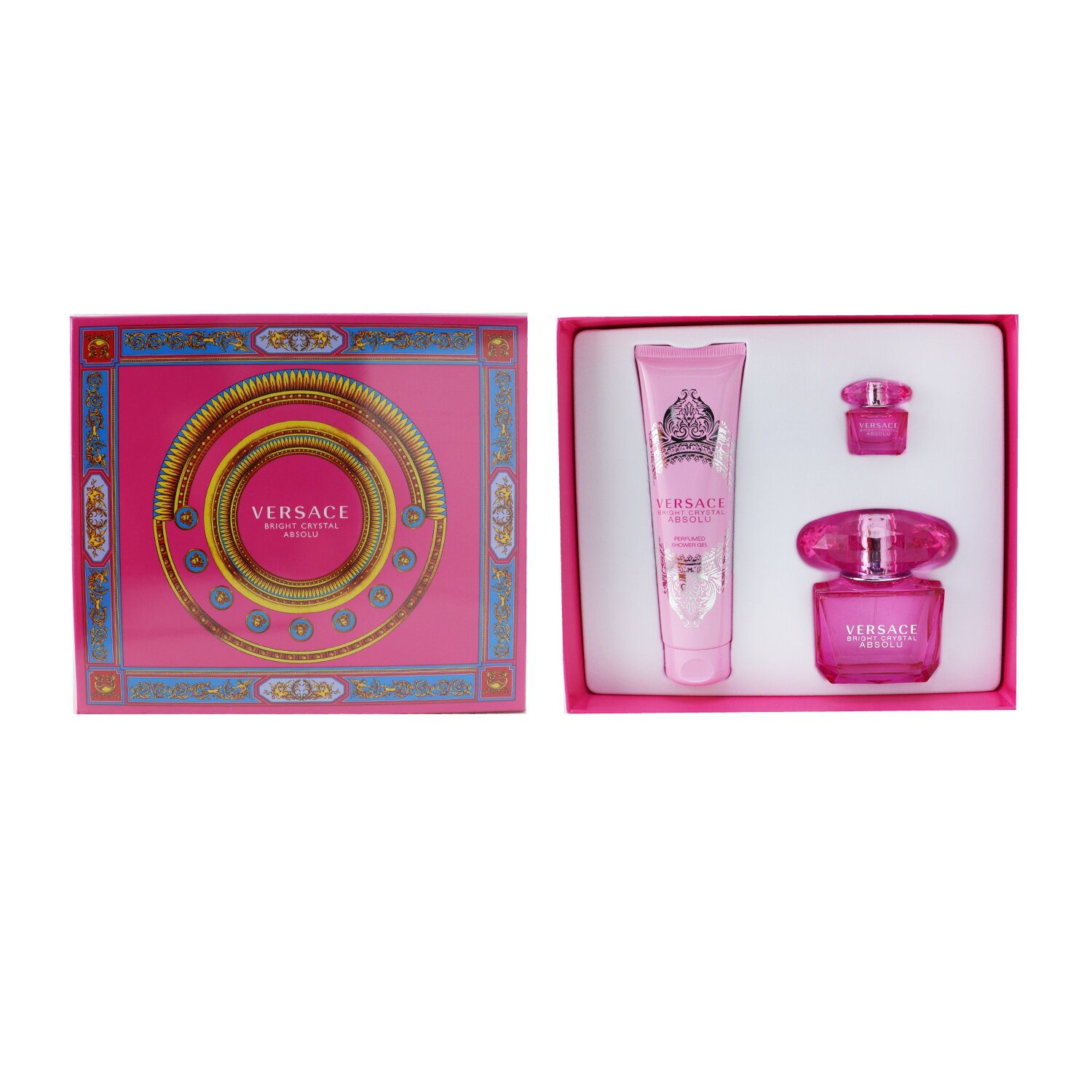 Versace Bright Crystal Absolu Coffret: Eau De Parfum Spray 90ml/3oz + Shower Gel 150ml/5oz + Eau De Parfum 5ml/0.17oz 3pcs