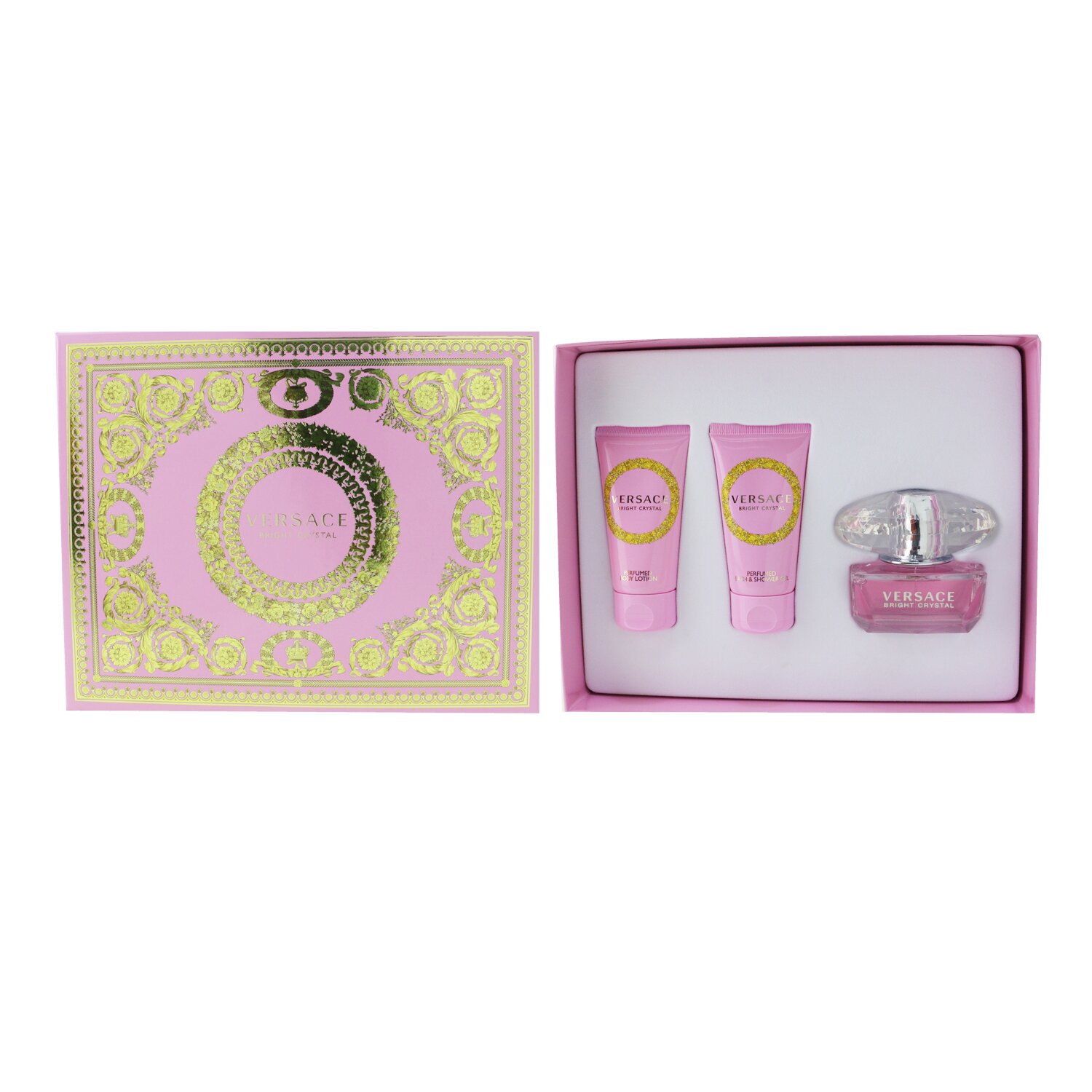 Versace Bright Crystal Coffret: Eau De Toilette Spray 50ml/1.7oz + Bath & Shower Gel 50ml/1.7oz + Body Lotion 50ml/1.7oz 3pcs