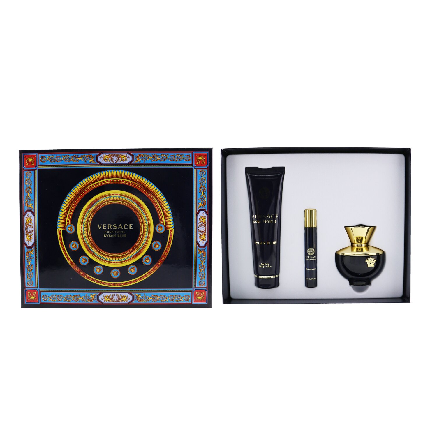 Versace Dylan Blue Coffret: Eau De Parfum Spray100ml/3.4oz + Body Lotion 150ml/5oz + Eau De Parfum Spray 10ml/0.3oz 3pcs