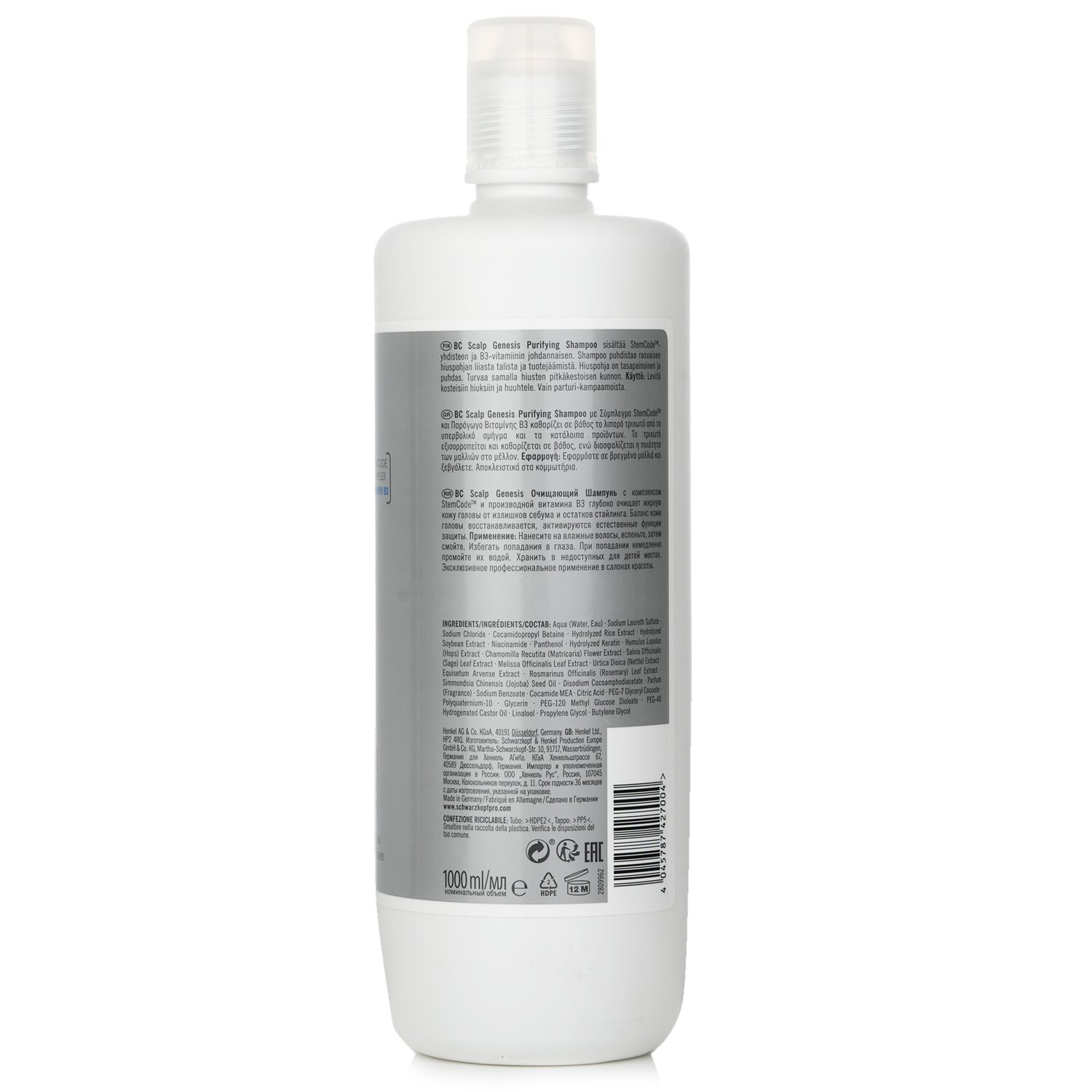 Schwarzkopf BC Bonacure Scalp Genesis Champú Purificante (Para Cuero Cabelludo Normal a Graso) 1000ml/33.8oz