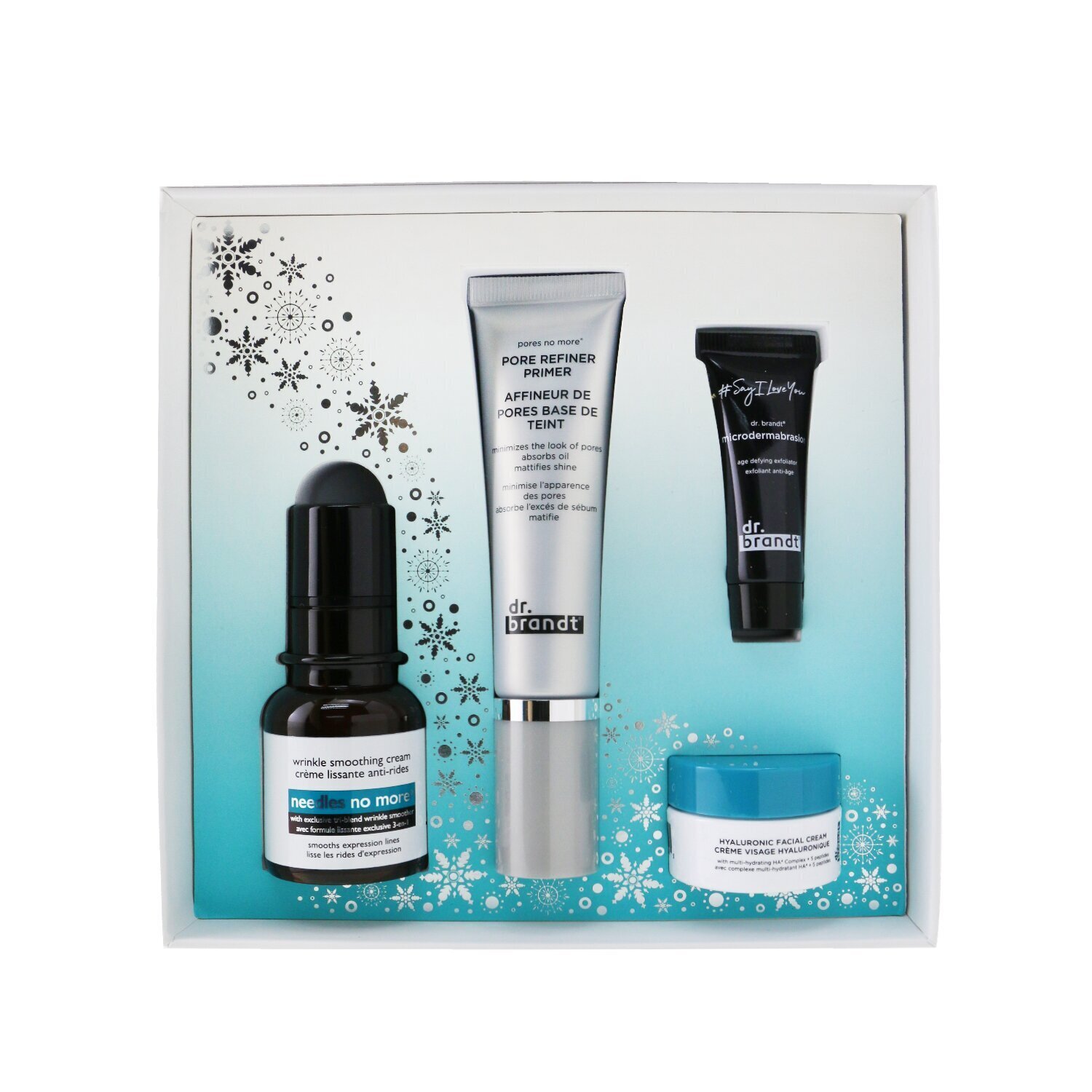 Dr. Brandt Skincare Wishlist Набор: Праймер против Пор 30мл + Разглаживающий Крем против Морщин 15г + Микродермабразия 7.5г + Гиалуроновый Крем 10г 4pcs