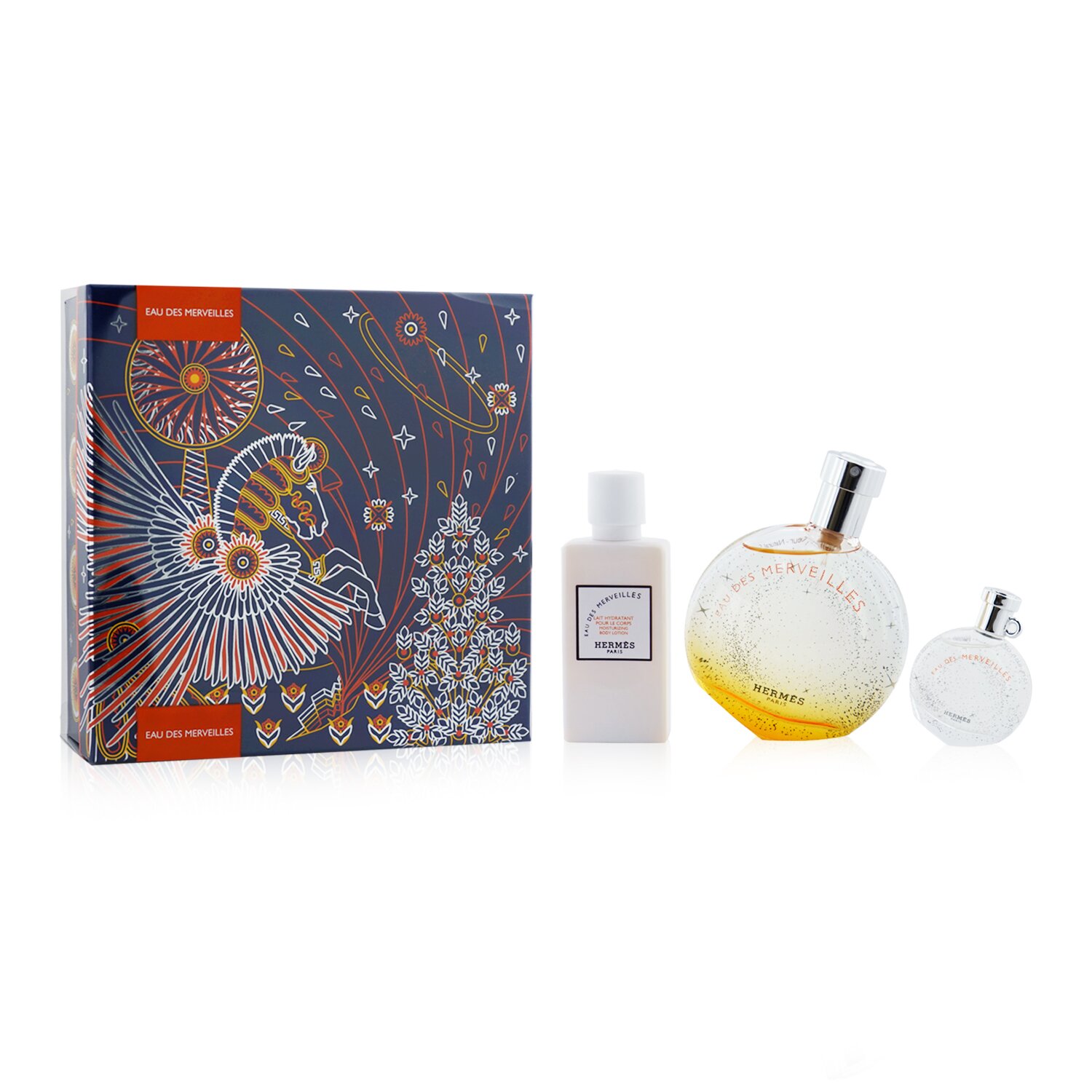 Hermes Eau Des Merveilles Coffret: Eau DeToilette Spray 50ml + Eau De Toilette 7.5ml + Body Lotion 40ml (Navy Box) 3pcs