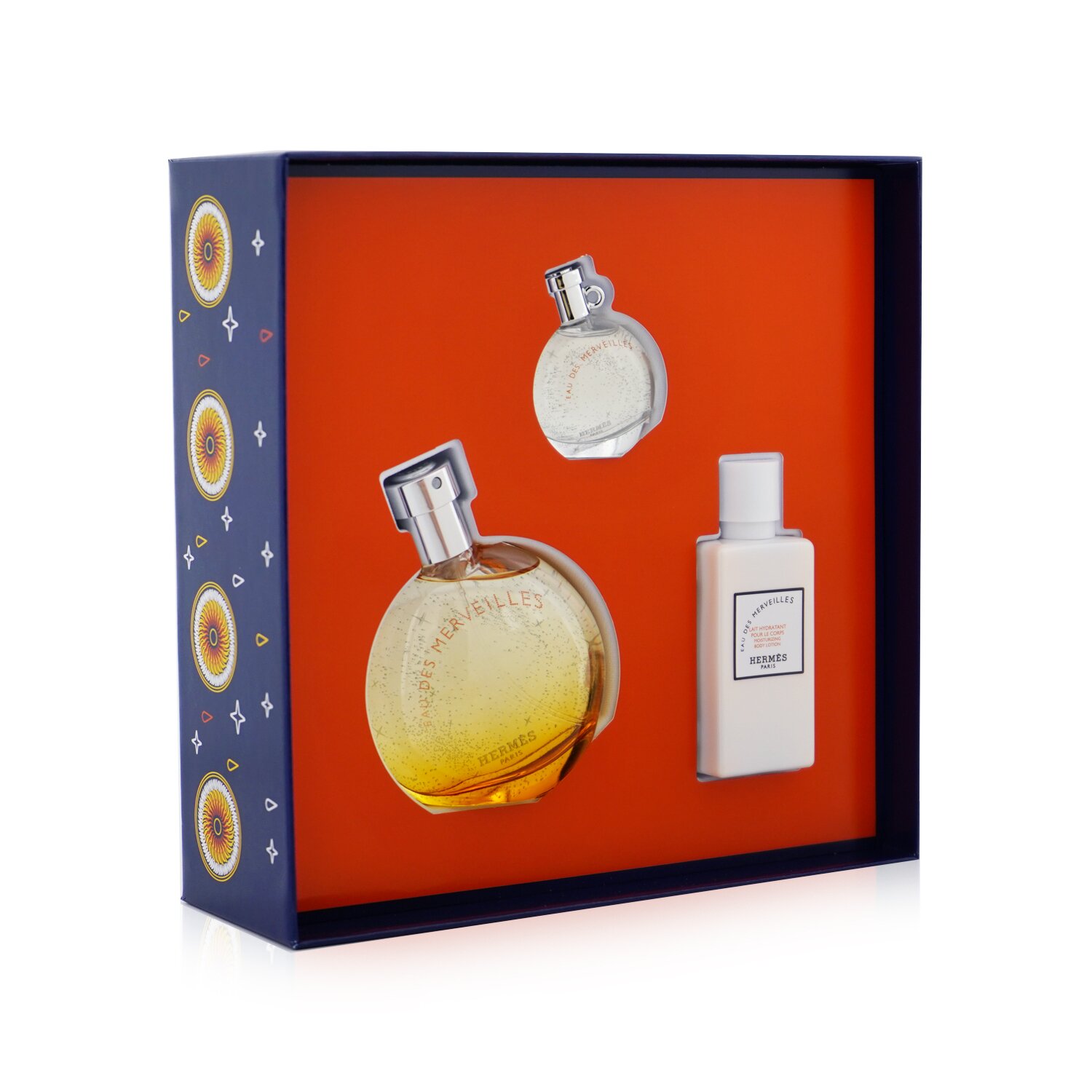 Hermes Eau Des Merveilles Coffret: Eau DeToilette Spray 50ml + Eau De Toilette 7.5ml + Body Lotion 40ml (Navy Box) 3pcs