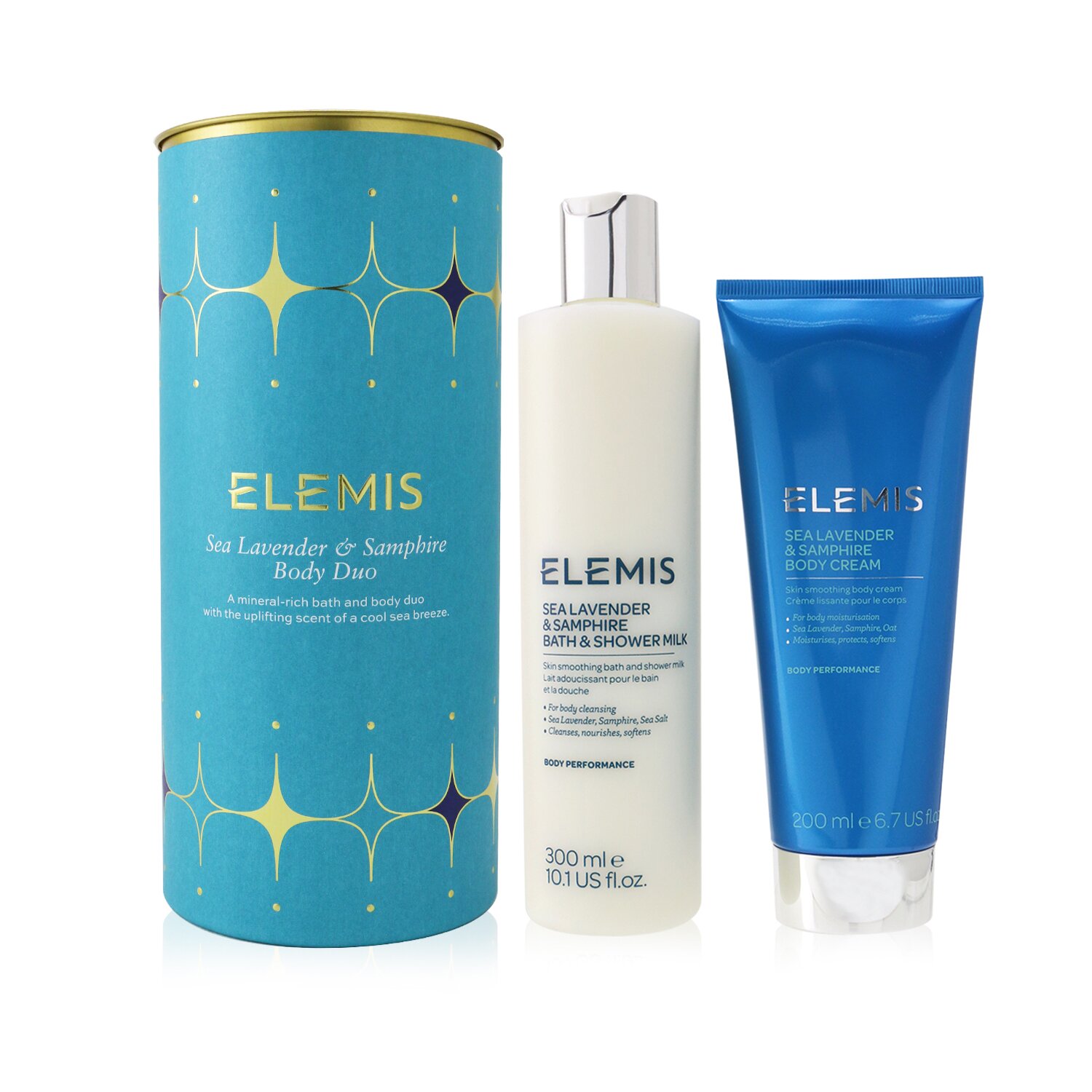 Elemis Sea Lavender & Samphire Body Duo: Bath & Shower Milk 300ml + Body Cream 200ml 2pcs