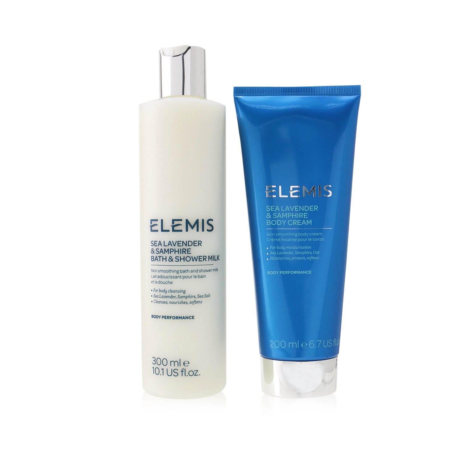 Elemis Sea Lavender & Samphire Body Duo: Bath & Shower Milk 300ml + Body Cream 200ml 2pcs