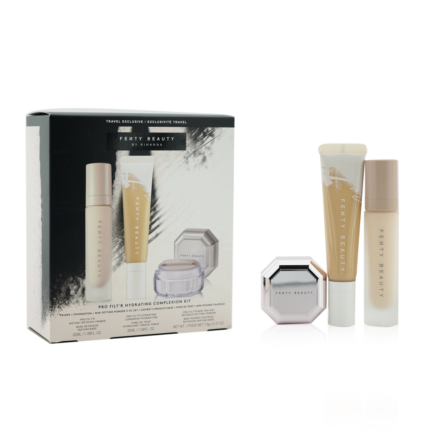 Fenty Beauty by Rihanna Kit Pro Filt'R Complejo Hidratante: Base + Primer + Polvo Establecedor de Retoque Instantáneo 3pcs