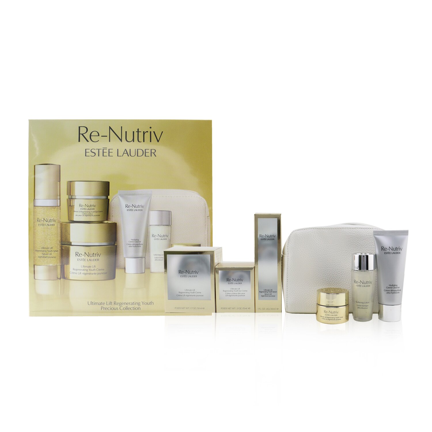 Estee Lauder Re-Nutriv Ultimate Lift Regenerating Youth Precious Collection: Creme 50ml+Serum 30ml+Eye Creme 15ml+Lotion 30ml+Cleanser.... 6pcs+1bag