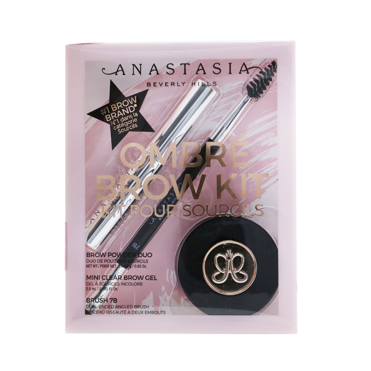 Anastasia Beverly Hills Ombre Brow Kit (Brow Powder Duo + Mini Clear Brow Gel + Brush 7B) 3pcs