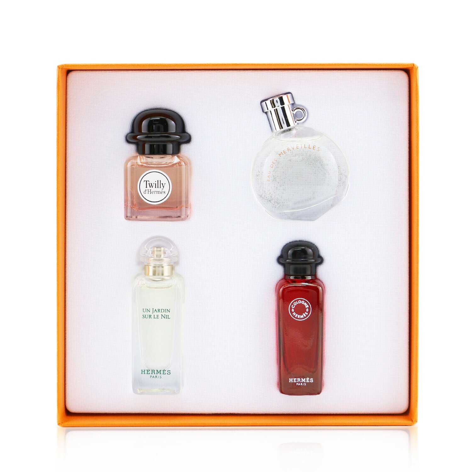 Hermes Miniature Coffret: Twilly D'Hermes, Un Jardin Sur Le Nil, Eau De Rhubarbe Ecarlate, Eau Des Merveilles 4x7.5ml/0.25oz