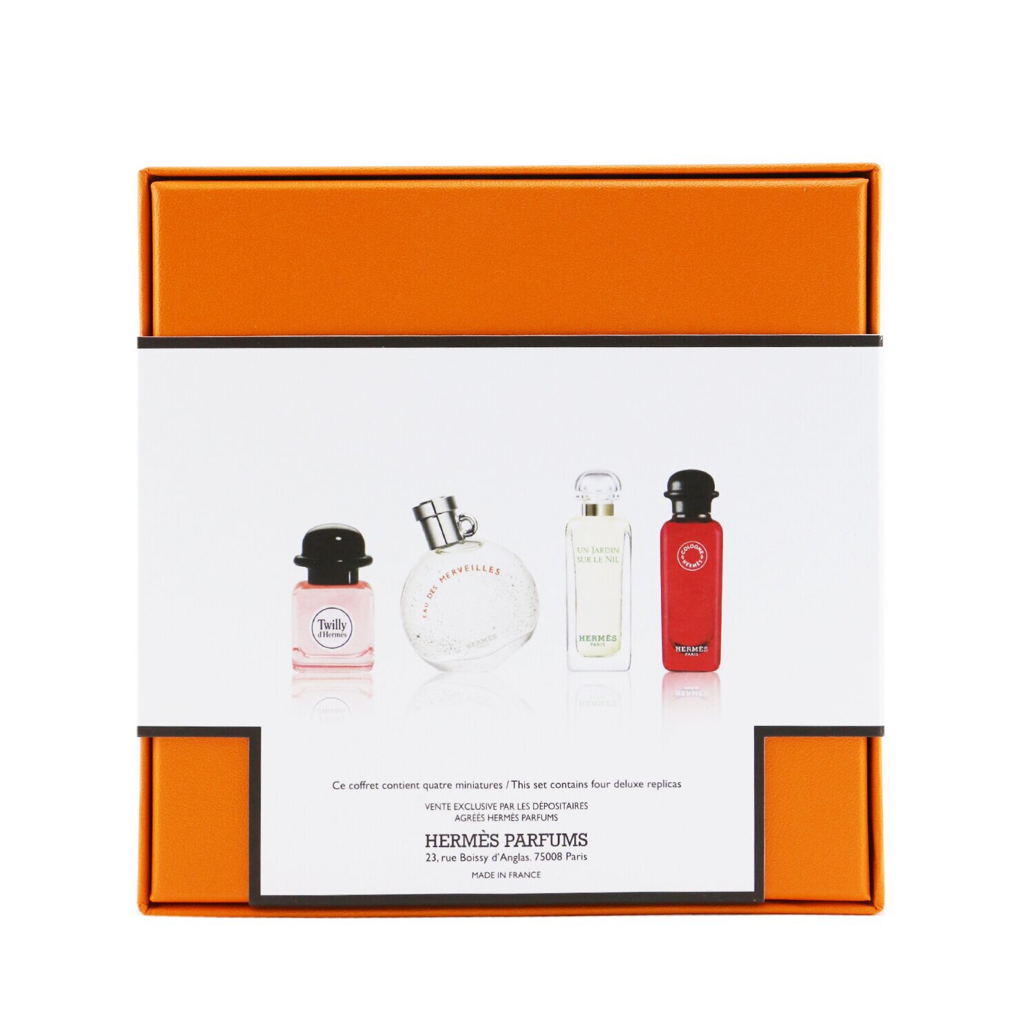 Hermes Miniature Coffret: Twilly D'Hermes, Un Jardin Sur Le Nil, Eau De Rhubarbe Ecarlate, Eau Des Merveilles 4x7.5ml/0.25oz