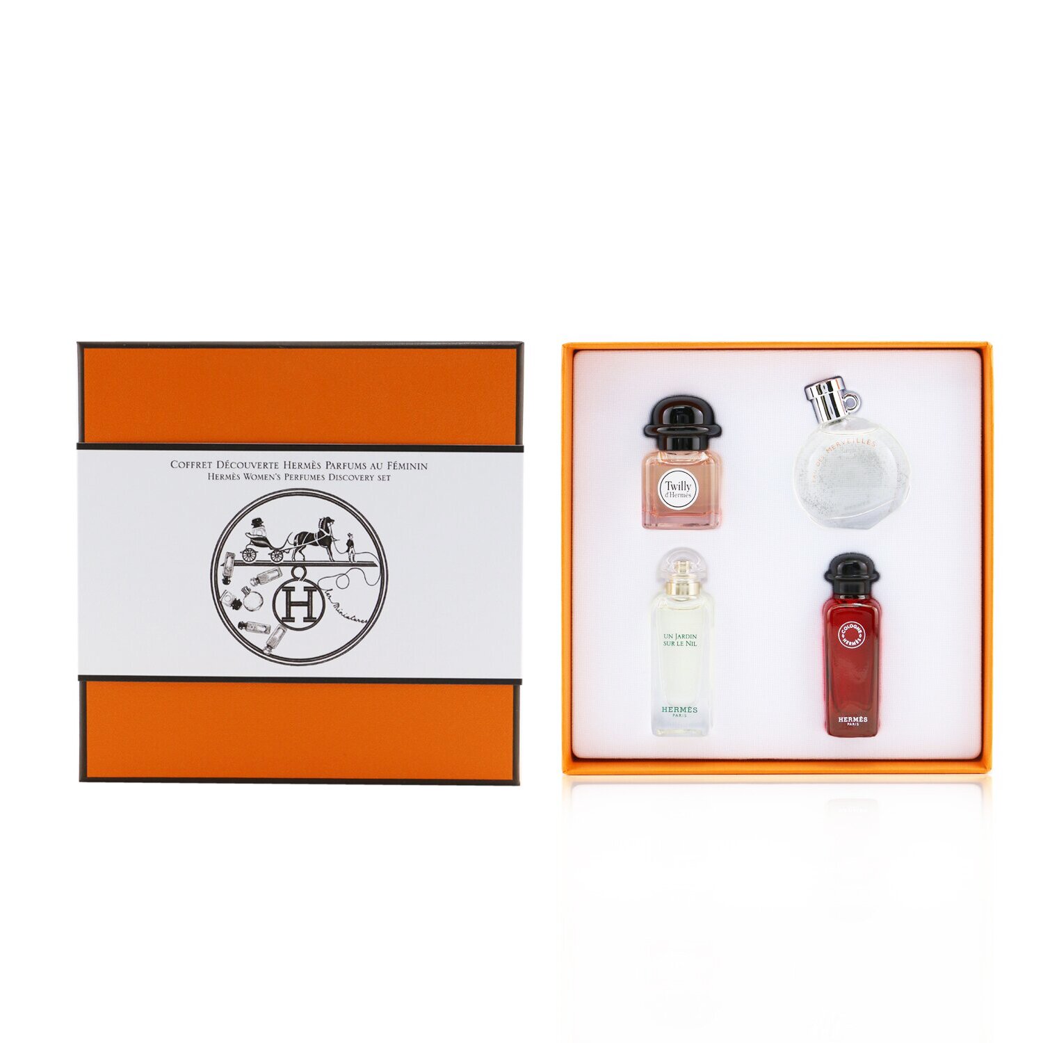 Hermes Miniature Coffret: Twilly D'Hermes, Un Jardin Sur Le Nil, Eau De Rhubarbe Ecarlate, Eau Des Merveilles 4x7.5ml/0.25oz