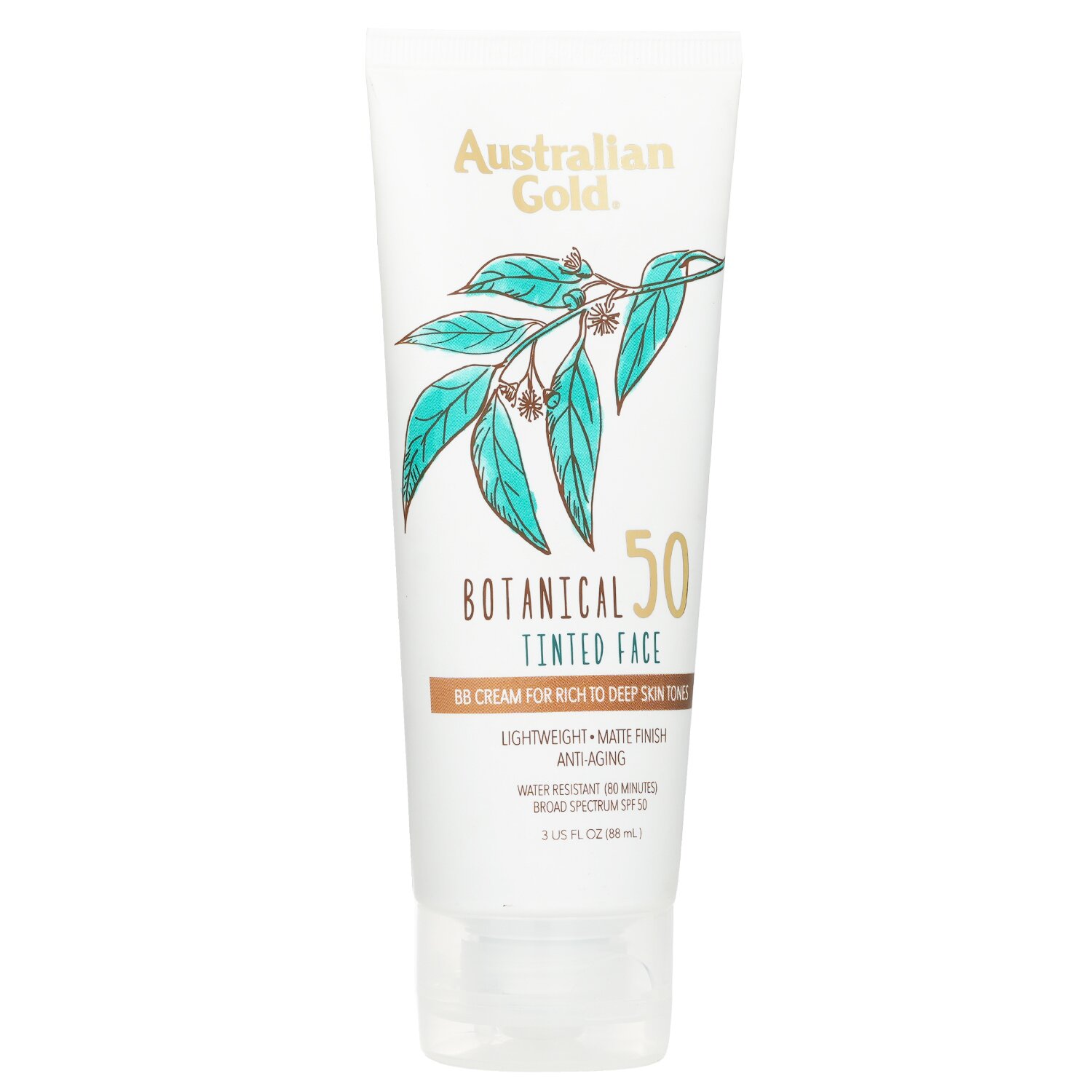Australian Gold Botanical Sunscreen SPF 50 Tinted Face BB Cream Rich to Deep 89ml/3oz