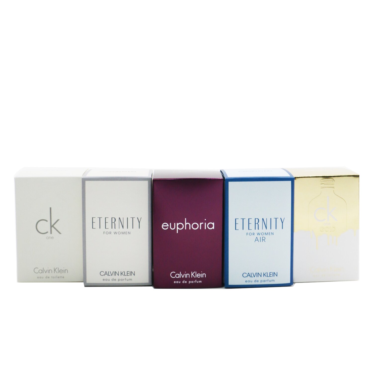 Calvin Klein Deluxe Travel Collection: CK One EDT 10ml+CK One Gold EDT 10ml+Eternity EDP 5ml+Eternity Air EDP 5ml+Euphoria EDP 4ml 5pcs