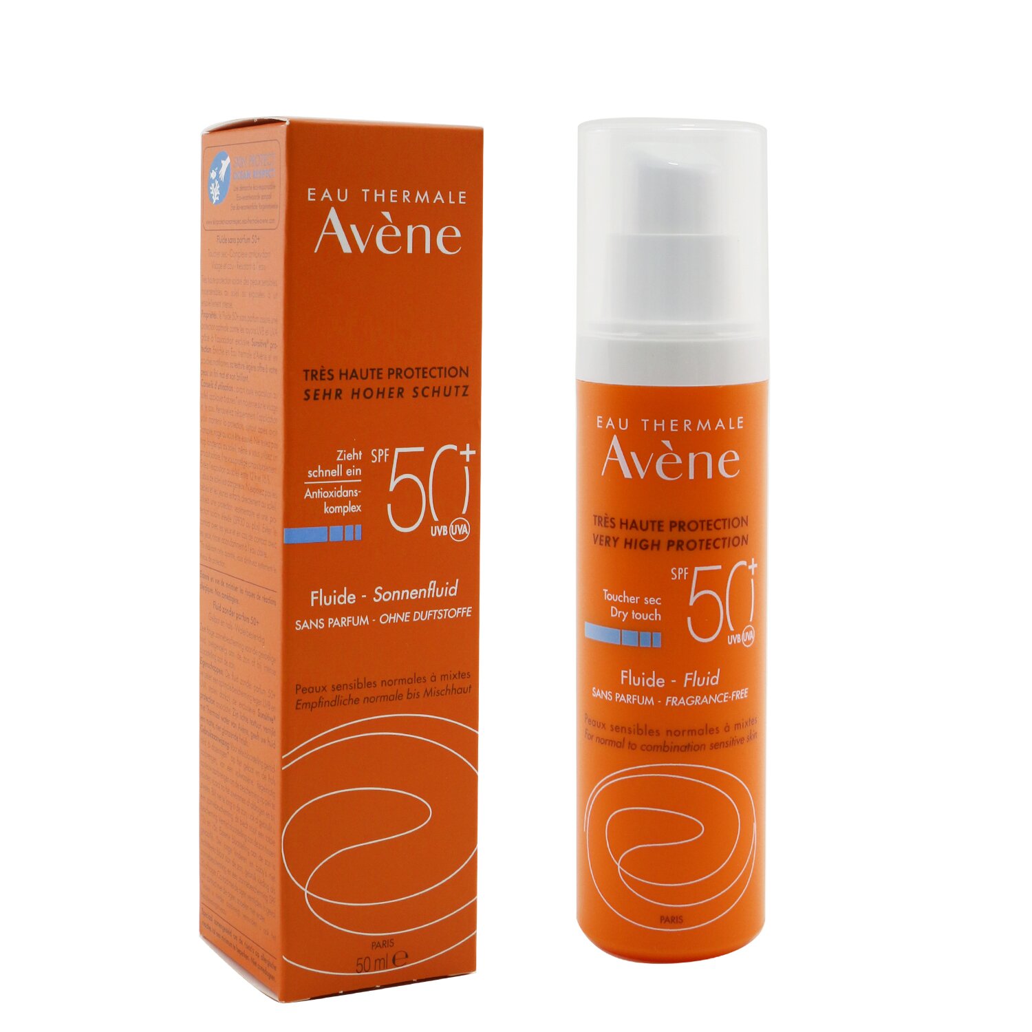 Avene Very High Protection Dry Touch Fluid SPF 50 - For Normal to Combination Sensitive Skin (Fragrance Free) נוזל הגנה מהשמש עבור עור רגיל עד מעורב - נטול בושם 50ml/1.7oz