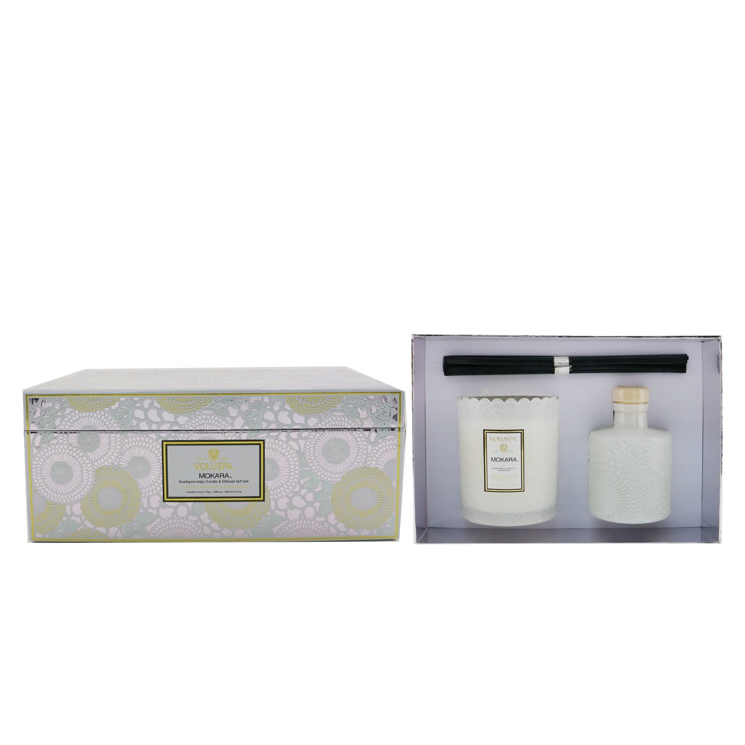 Voluspa Scalloped Edge Candle & Reed Diffuser Coffret - Mokara 2pcs