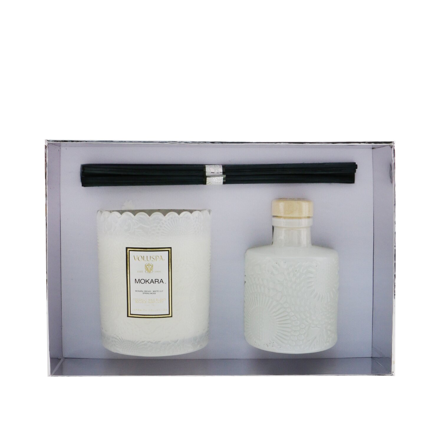 Voluspa Scalloped Edge Candle & Reed Diffuser Coffret - Mokara 2pcs