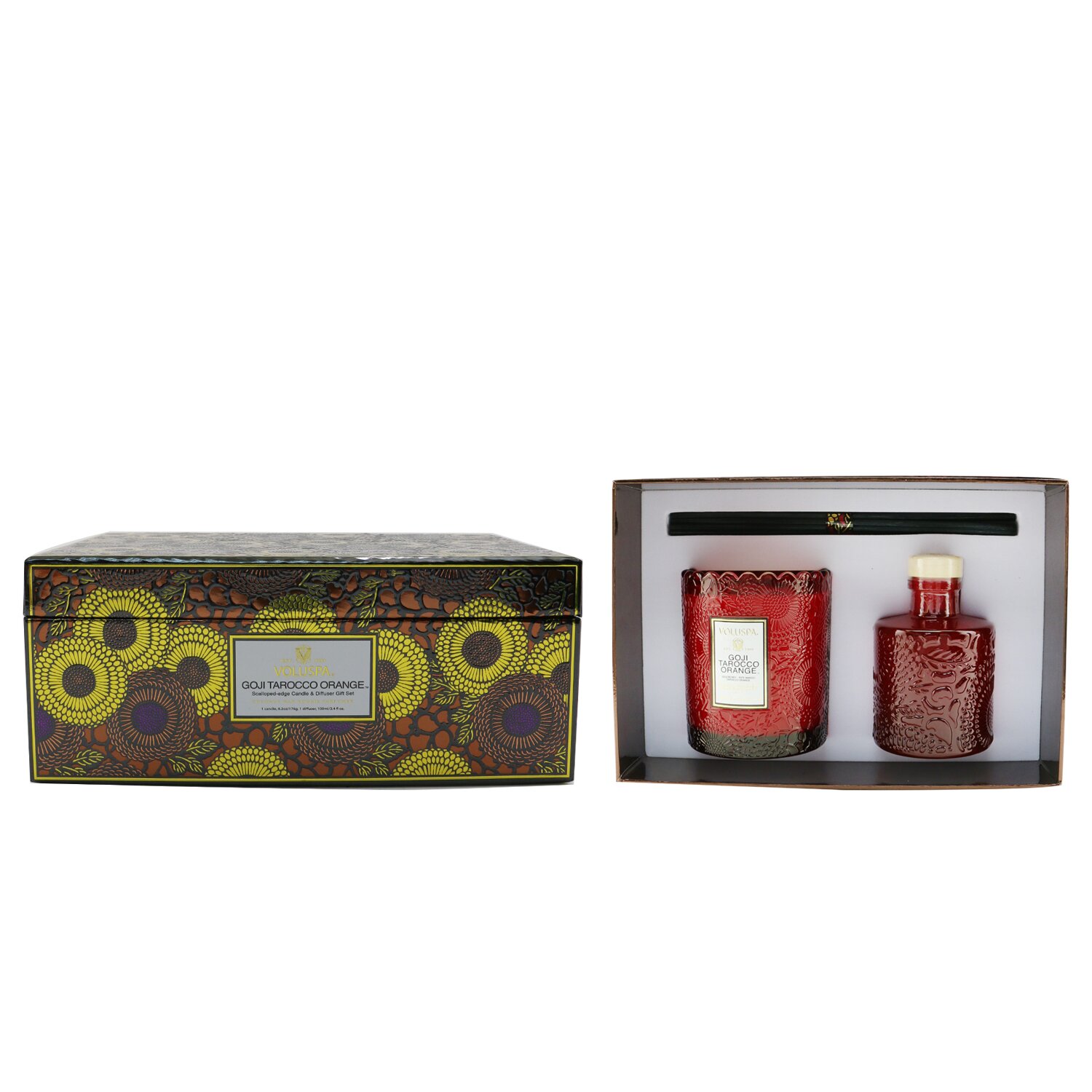 Voluspa Scalloped Edge Candle & Reed Diffuser Coffret - Goji Tarocco Orange 2pcs