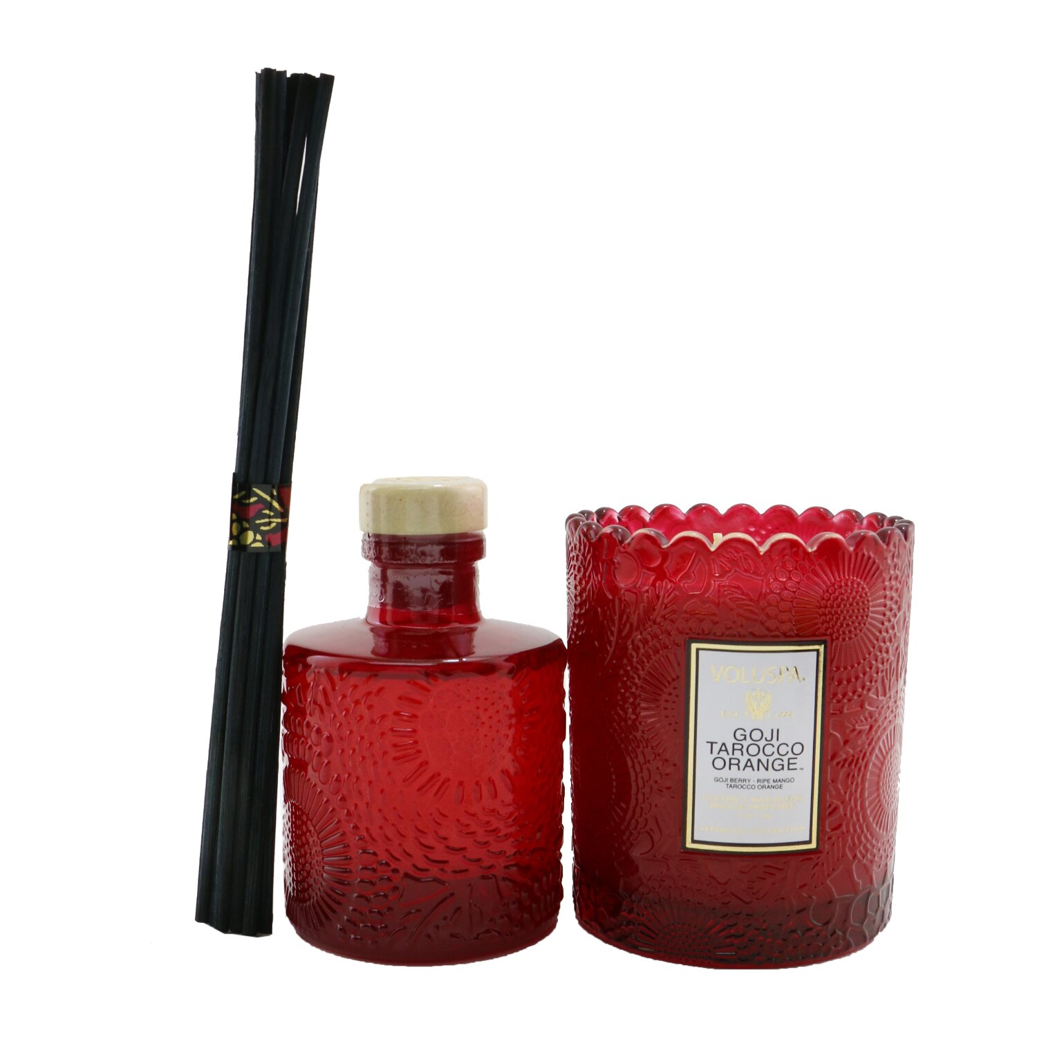 Voluspa Scalloped Edge Candle & Reed Diffuser Coffret - Goji Tarocco Orange 2pcs