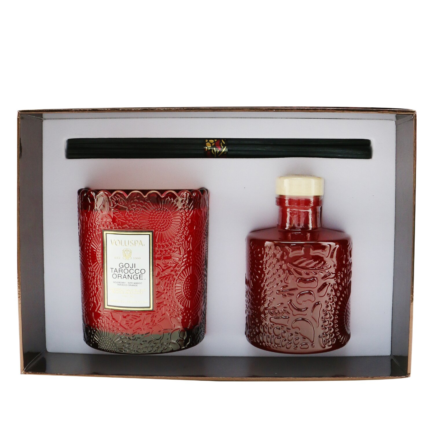 Voluspa Scalloped Edge Candle & Reed Diffuser Coffret - Goji Tarocco Orange 2pcs