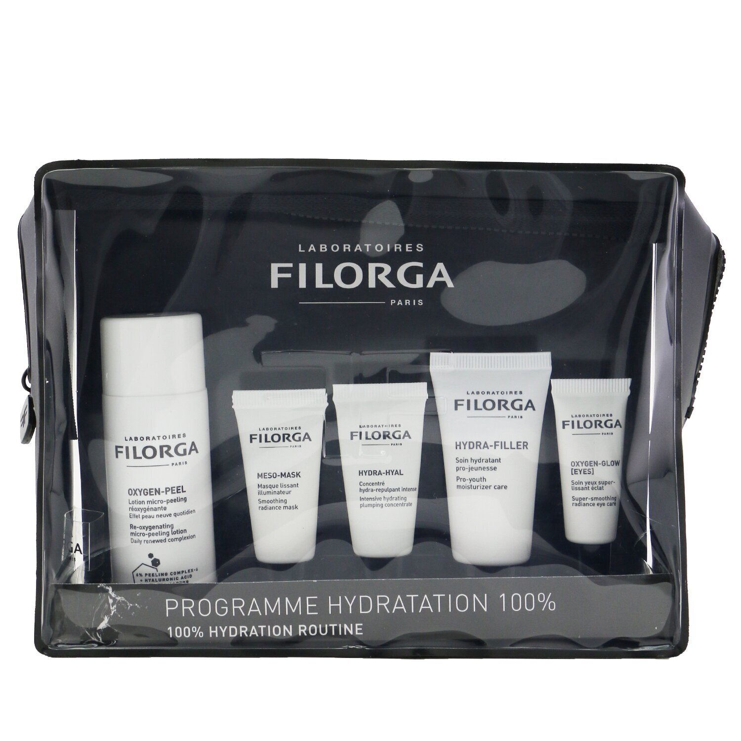 Filorga 100 % Hydration Rutine Set: Oxygen Peel 50ml + Meso Mask 7ml + Hydra-Hyal 7ml + Hydra-Filler 15ml + Oxygen Glow Eyes 4ml + pussi 5pcs+1bag