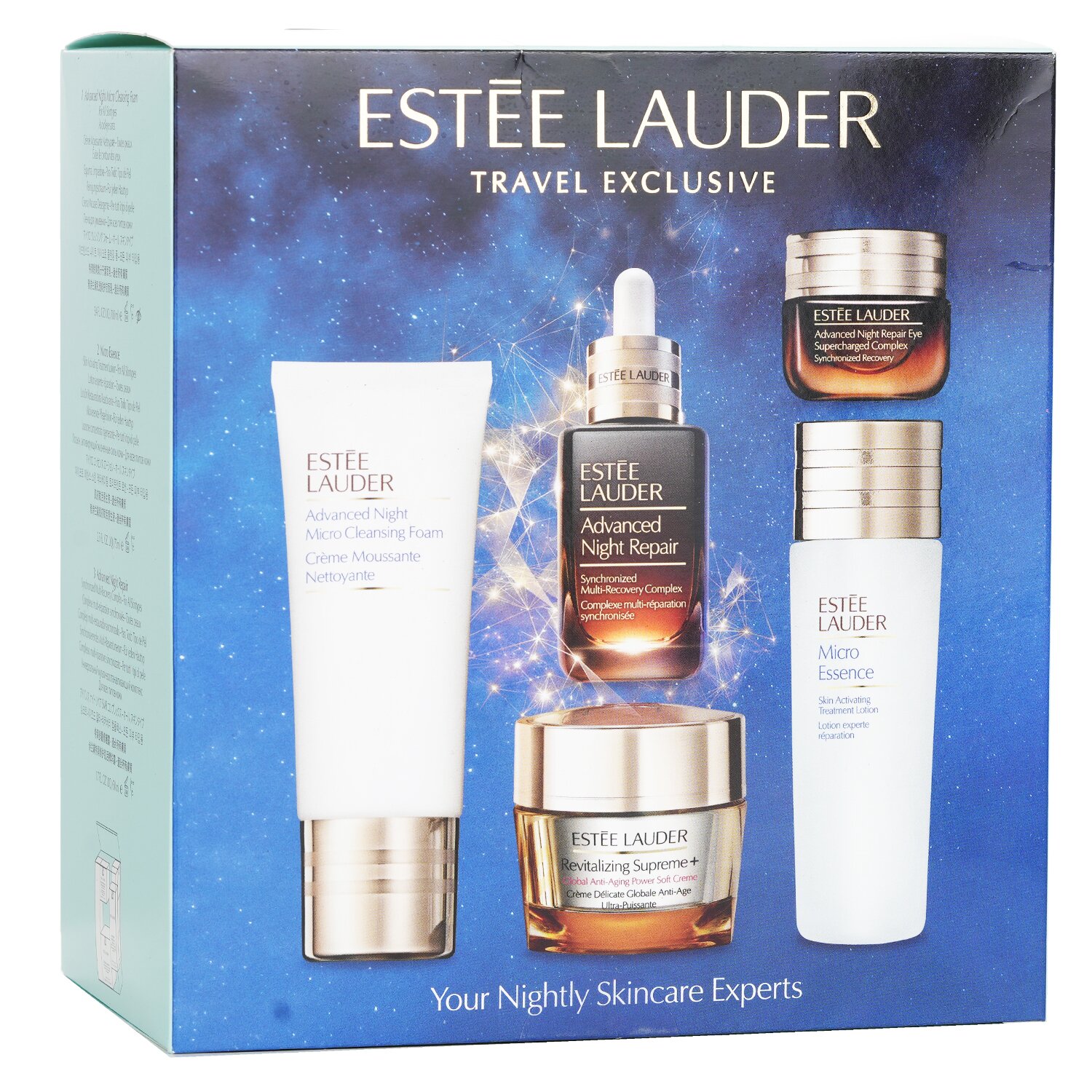 Estee Lauder Your Nightly Skincare Experts: ANR 50ml+ Revitalizing Supreme+ Soft Cream 50ml+ Eye Supercharged 15ml+ Micro Cleans... 5pcs