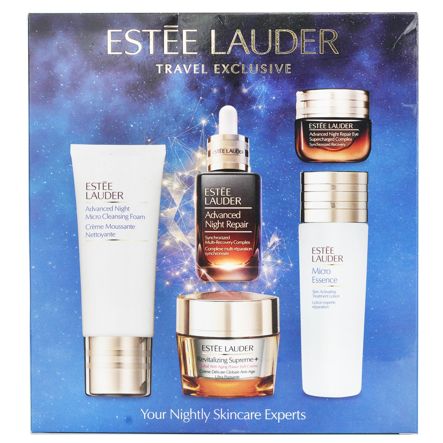 Estee Lauder Your Nightly Skincare Experts: ANR 50ml+ Revitalizing Supreme+ Soft Cream 50ml+ Eye Supercharged 15ml+ Micro Cleans... 5pcs
