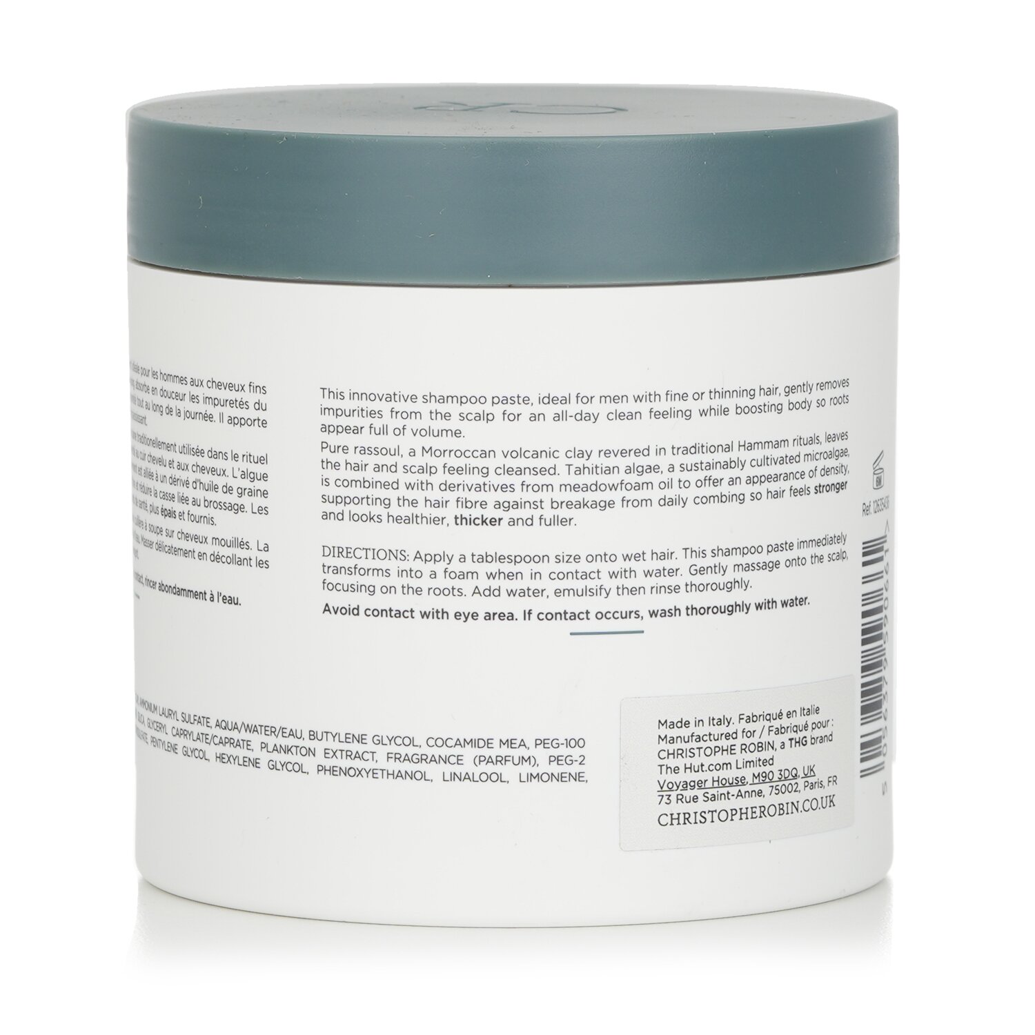 Christophe Robin Cleansing Thickening Paste with Tahitian Algae For Men (Instant Body Boosting Clay to Foam Shampoo) 250ml/8.4oz