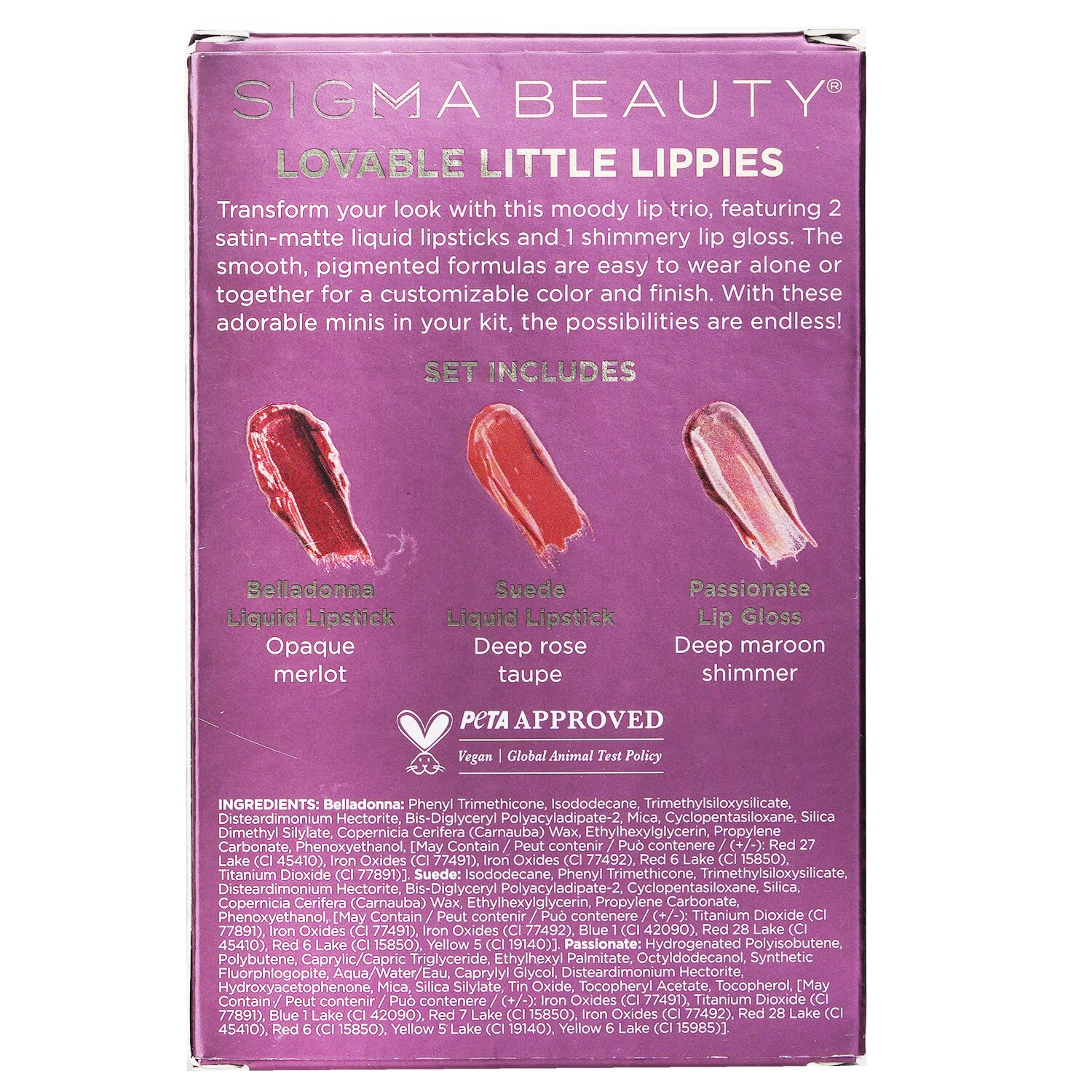 Sigma Beauty Adored Mini Lip Set (2x Liquid Lipstick + 1x Lip Gloss) 3pcs