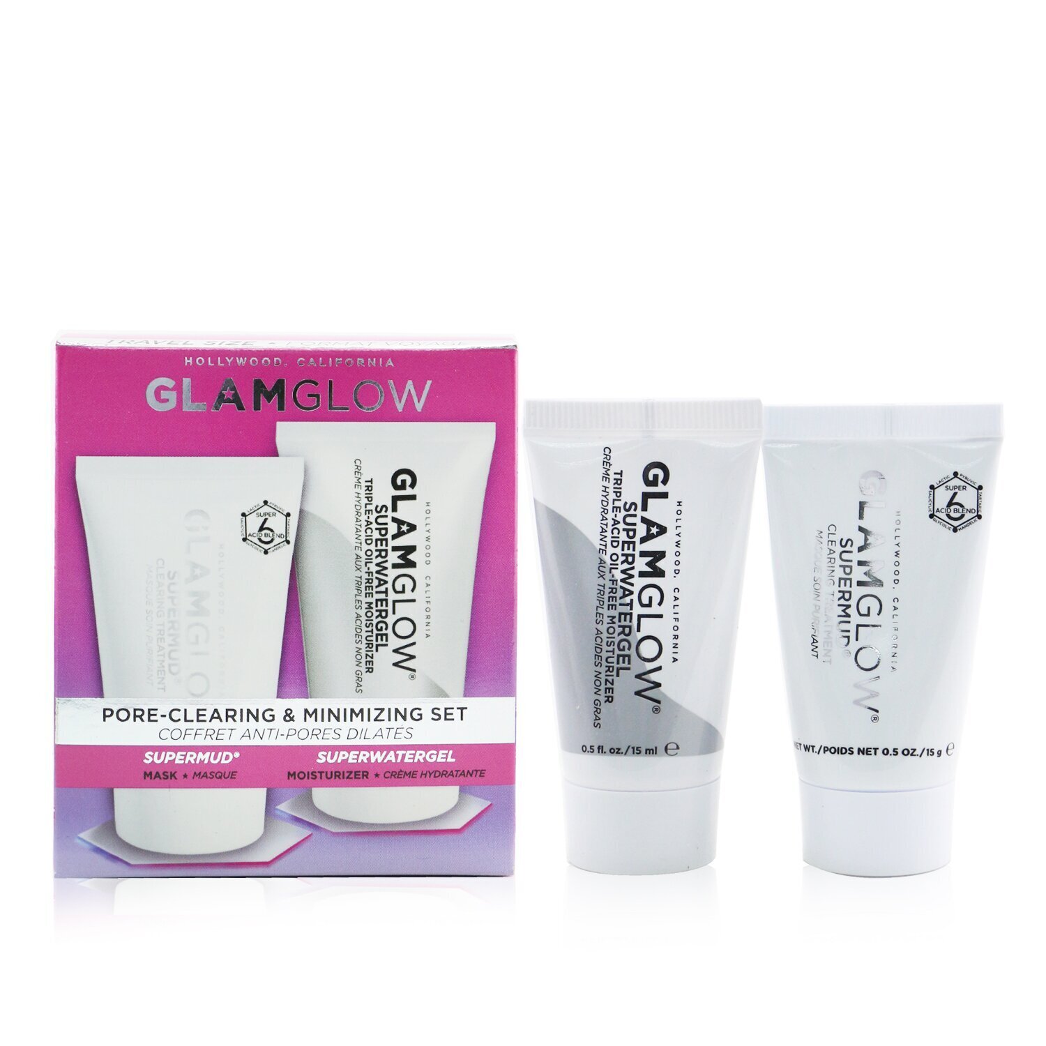 Glamglow Bộ sản phẩm làm sạch & thu nhỏ lỗ chân lông: Supermud Clearing Treatment 15g + Superwatergel Moisturizer 15ml 2pcs