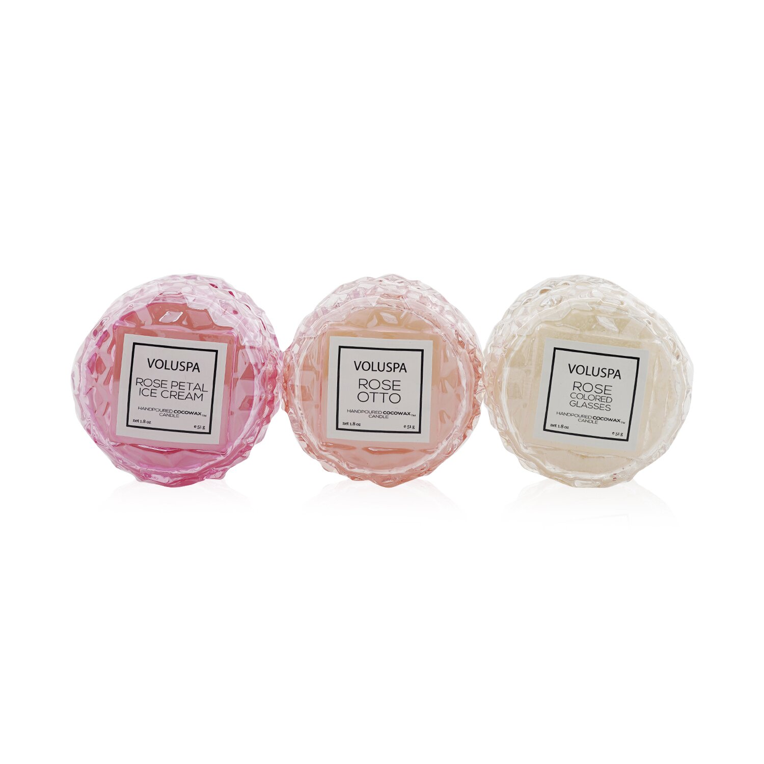 Voluspa Macaron Candle Coffret: Rose Petal Ice Cream, Rose Otto, Rose Colored Glasses 3x5.1g/1.8oz