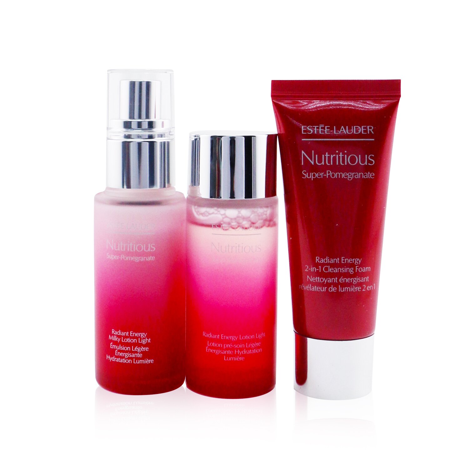 Estee Lauder Nutritious Super-Pomegranate Radiant Travel Set: Milky Lotion Light 30ml+ Energy Lotion Light 30ml+ Cleansing Foam 30ml+ ... 3pcs+2bags