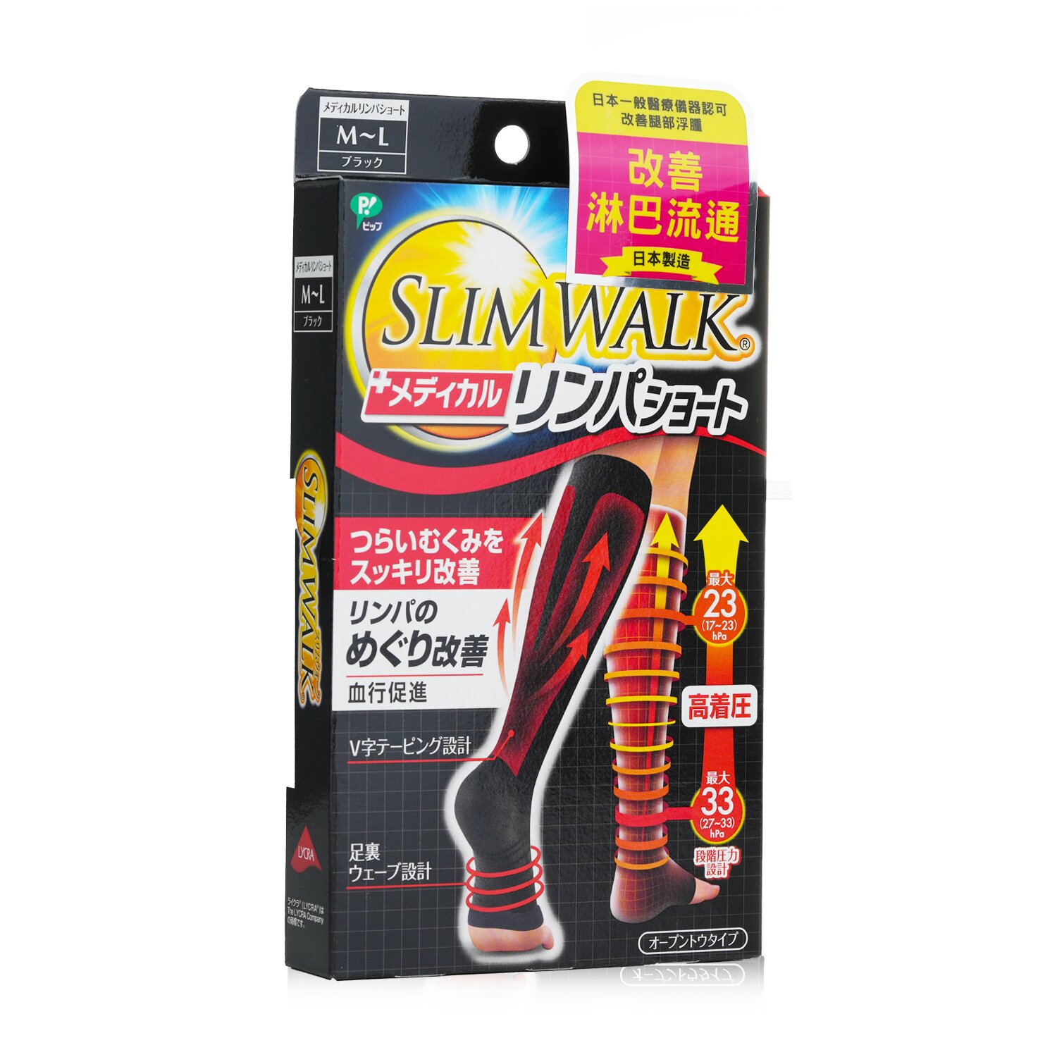 SlimWalk Compression Medical Lymphatic Open-Toe Socks, Short Type 1pair
