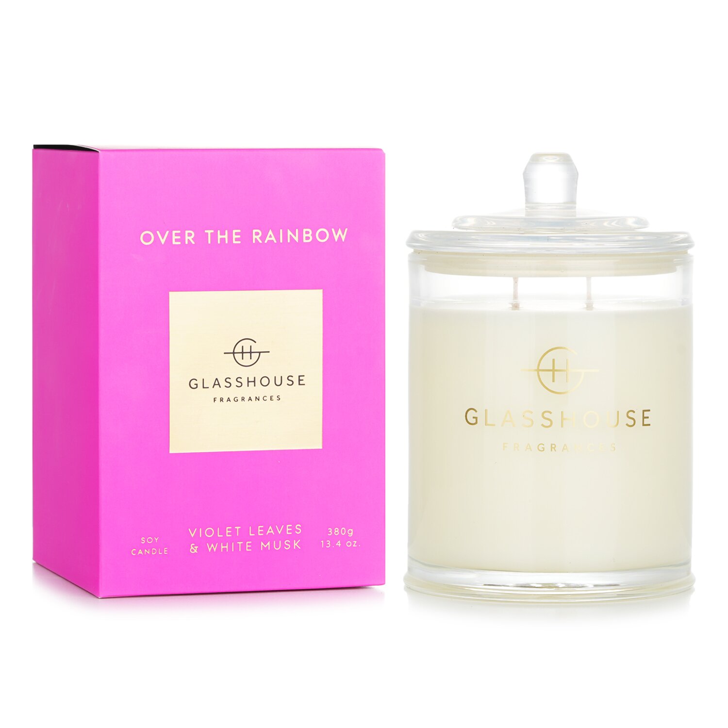 Glasshouse Triple Scented Soy Candle - Over The Rainbow (Violet Leaves & White Musk) 380g/13.4oz